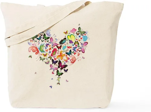 Vista 8 de CafePress Bolso de compras de lona beige natural reutilizable con diseño de mariposas