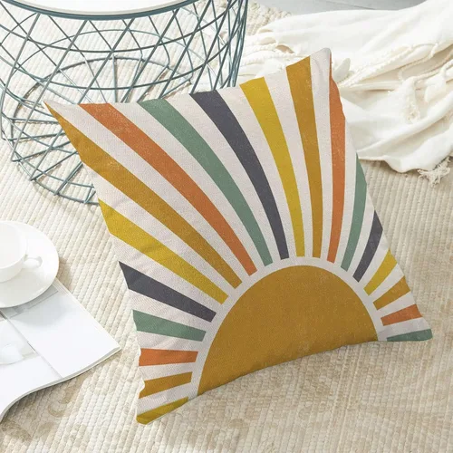 Vista 5 de AEIOAE Summer Sunshine - Juego de 2 fundas de almohada de 16 x 16 pulgadas, diseño de rayas amarillas, diseño bohemio, arco iris, sol