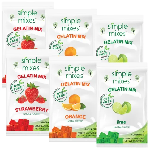 Vista 13 de Simple Mixes Postre de gelatina natural, frambuesa, fresa y cereza, aperitivo saludable, sin colorantes, sin gluten ni grasa, Kosher, paquete de 3