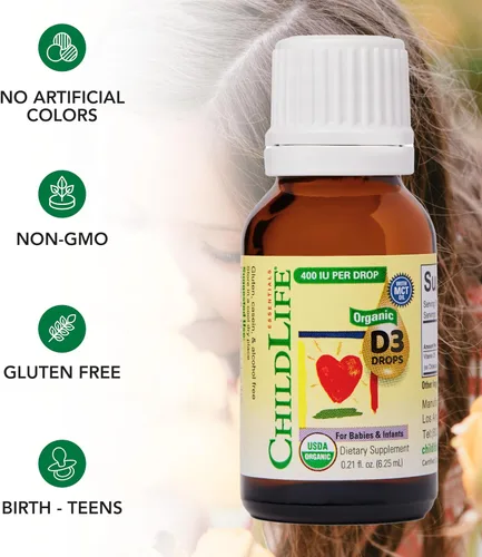 Vista 5 de ChildLife Essentials Gotas orgánicas de vitamina D3, para bebés y recién nacidos, gotas de vitamina D para bebés, 400 UI por porción, apoyo