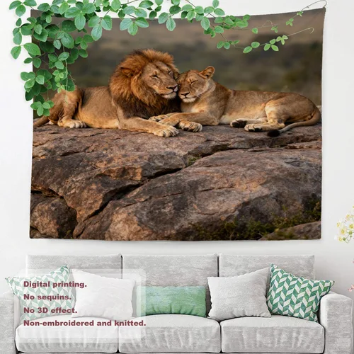 Vista 8 de Shrahala Brown Golden Tapestry, Lion Wall Hanging Hd Print Polyester Backdrop For Dorm Room Bedroom 30 X 40 In