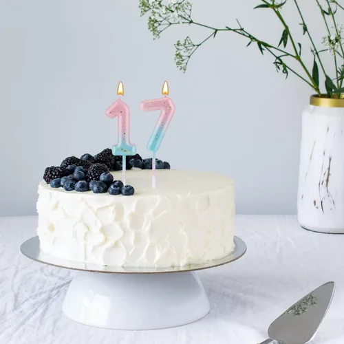 Vista 5 de Vela con números de cumpleaños degradados, velas de cumpleaños degradadas color rosa y azul para pastel, letras numéricas, velas de cumpleaños