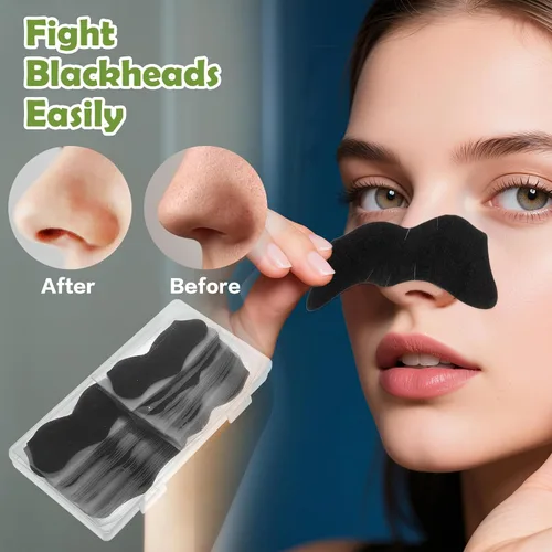 Vista 4 de 70 tiras de poros de puntos negros, tira facial de carbón de bambú para puntos negros, cinta de cabeza negra para todo tipo de piel, removedor