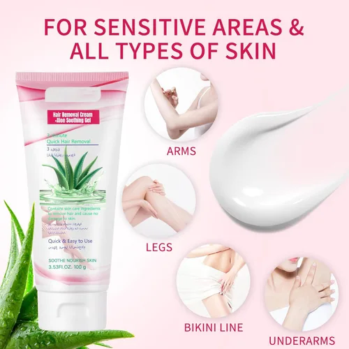 Vista 4 de Crema depilatoria para mujeres, crema depilatoria de aloe vera para áreas íntimas y áreas púbicas, depilación para cuerpo, piernas, brazos, axilas