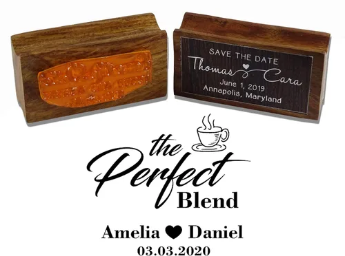 Vista 3 de Printtoo Sello personalizado redondo personalizado para recuerdo de boda, la mezcla perfecta de caucho montado en madera, 1.57 pulgadas de diámetro