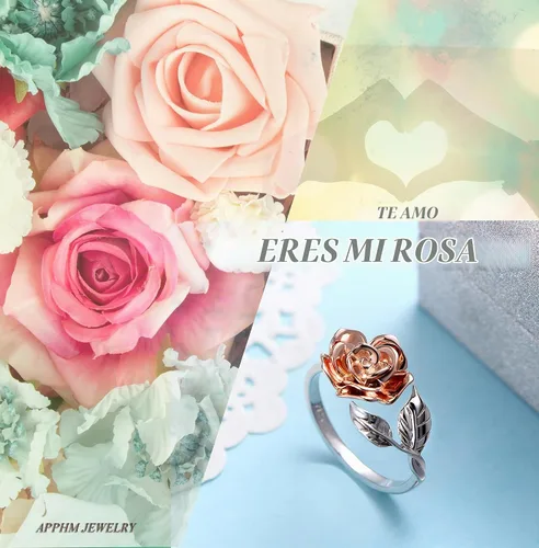 Vista 4 de Alphm Anillo de Plata de Ley S925 con Diseño de Rosa, Ajustable, Envolvente Abierto, Joyería para Mujeres, Amigas, Madres, Novias, Novias, Hermanas