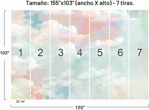 Vista 4 de Mural de pared - Papel pintado 3D de decoración, nubes rosas, 155" x 103" (no autoadhesivo)
