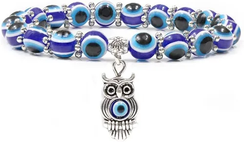 Vista 7 de Soyzvteo Pulsera de cuentas contra el mal de ojo azul Hamsa con cuentas de Hamsa, pulsera elástica de mano de Fátima turca de la suerte contra