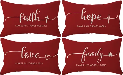 Vista 8 de Fundas de almohada inspiradoras con texto inspirador, fe, esperanza, amor, familia, fundas de almohada decorativas de 18 x 18 pulgadas, fundas