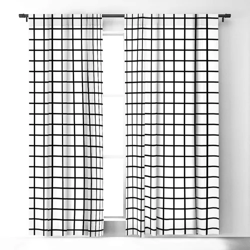 Vista 3 de Little Arrow Design Co - Cortinas opacas con rejilla monocromática, color negro, 50 x 84 pulgadas