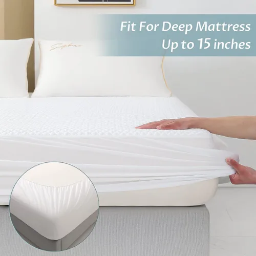 Vista 5 de Reaks Protector de colchón ajustable impermeable para cama tamaño individual, funda de colchón refrescante con bolsillo profundo de hasta 15 pulgadas