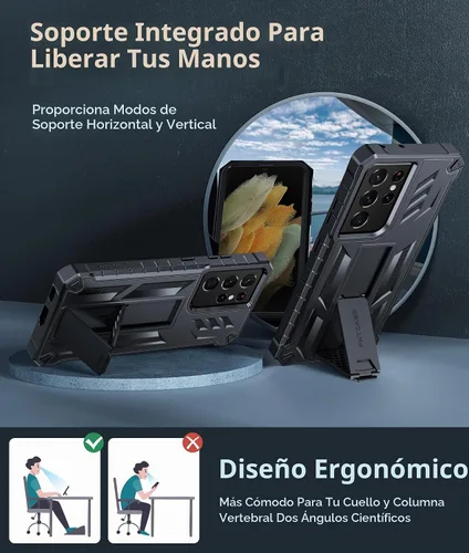 Vista 4 de FNTCASE Funda para Samsung Galaxy S21-Ultra: funda resistente de grado militar para teléfono celular con soporte Protección de TPU a prueba