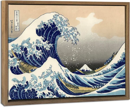 Vista 9 de Wieco Art Arte enmarcado de aluminio negro grande, 3 paneles, gran ola de Kanagawa, Katsushika Hokusai, impresiones en lienzo de arte de pared