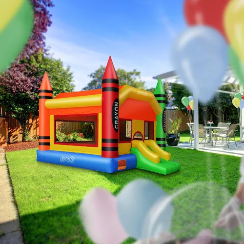 Vista 7 de Cloud 9 Crayon - Casa de rebote con soplador - Gorila inflable grande para niños con tobogán