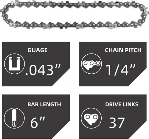 Vista 2 de 5 cadenas de motosierra de 6 pulgadas, cadenas de repuesto para mini motosierra eléctrica portátil inalámbrica de 6 pulgadas, cadenas para mini