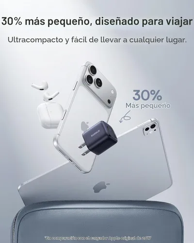 Vista 4 de Baseus Bloque de cargador USB C de 30 W, paquete de 2 cargadores rápidos 30W Gris Oscuro
