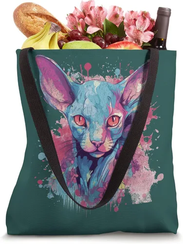 Vista 4 de Sphinx Cat Hairless cute kitten colorful animal lover retro bolso de mano