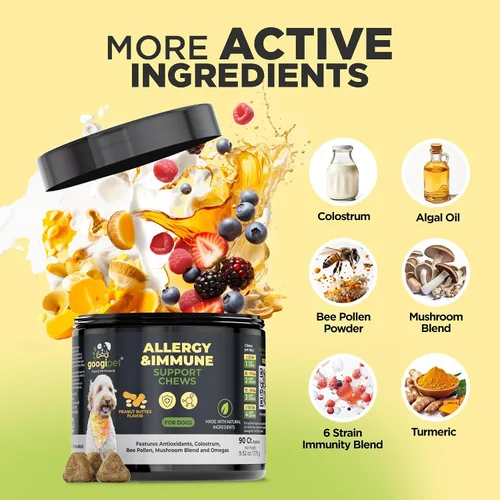 Vista 4 de Googipet - Masticables para alergias para perros, alivio de alergias de temporada y alivio de la picazón en la piel, suplemento para la piel
