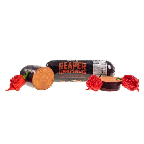Vista 2 de Pepper Joe’s Salchichón Carolina Reaper de verano – Salchichón ahumado lentamente y picante de verano con el pimiento más picante del mundo y carne