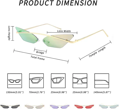 Vista 6 de FEISEDY Gafas de sol retro pequeñas Cateye de moda sin marco color caramelo B4092, 70mm