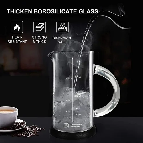 Vista 2 de YMMIND Cafetera de prensa francesa de 12 onzas, cafetera de té espresso con sistema de 4 filtros, émbolo de acero inoxidable y vidrio de Negro