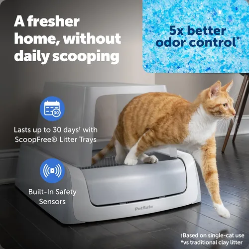 Vista 2 de Caja de arena para gatos PetSafe Legacy ScoopFree Crystal Pro autolimpiante automática - Caja de arena para gatos con entrada frontal, detección