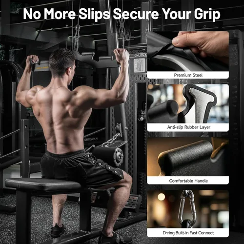 Vista 5 de LAT Pull Down Bar with 6 Ergonomic Handles, Neutral Grip LAT Pulldown Attachments for Whole Back Training, Wide Grip LAT Pulldown Bars for Home Gym