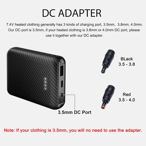 Vista 4 de Chaleco calefactable de 7.4 V 7.2 V chaleco calefactado, paquete de baterías, 5 V2 A, recargable, 10000 mAh, batería para chalecos con calefacción