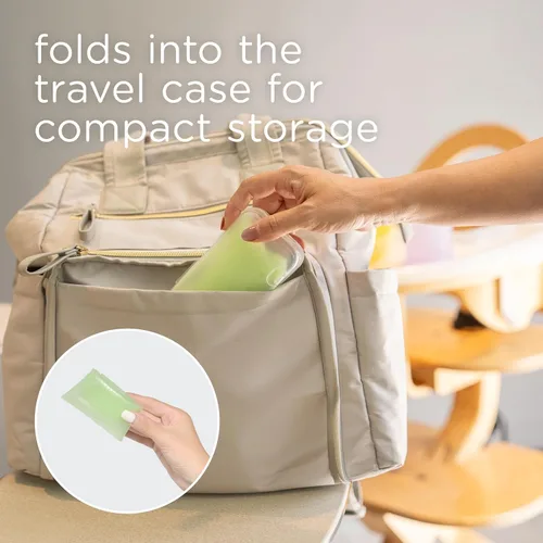 Vista 5 de Babero de silicona Olababy Fold N Go con estuche de viaje Diseño ligero alivia las contusiones por presión para bebés y niños pequeños