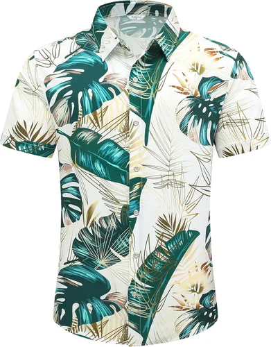 Vista 2 de Camisa hawaiana de Navidad para hombre, con botones, manga corta, ropa de playa para verano, fiesta de Papá Noel, camisas florales tropicales