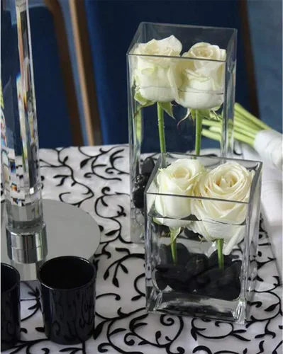 Vista 7 de WGV - Bloque de vidrio cuadrado alto para florero, longitud 3 pulgadas, altura 6 pulgadas, recipiente floral transparente, portavelas, terrario