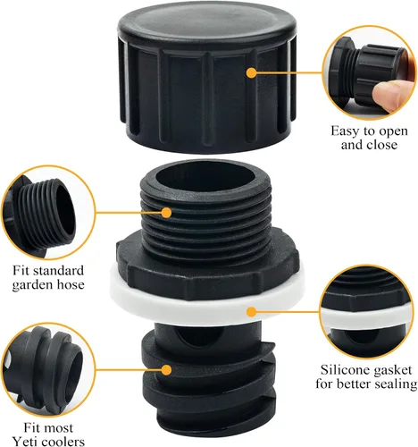 Vista 3 de Conexión de manguera de tapón de drenaje más fresco, reemplazo de enchufe enfriador compatible con enfriadores Yeti Roadie, Tundra y tanque