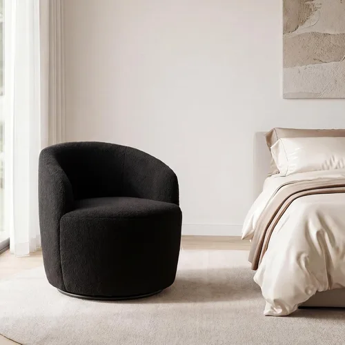 Vista 6 de FOXHUNTER Silla giratoria de barril, sillón individual pequeño de 360°, cómodo sofá redondo, sillas de botón acolchadas, modernas sillas de acento