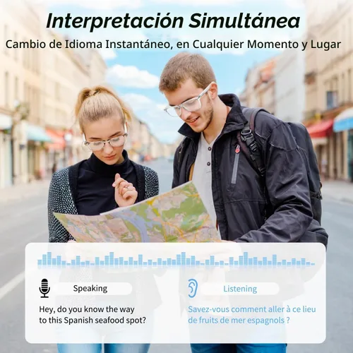 Vista 5 de Lentes inteligentes, lentes Bluetooth AI para mujeres/hombres con traducción instantánea e interpretación en 144 idiomas, lentes de transición