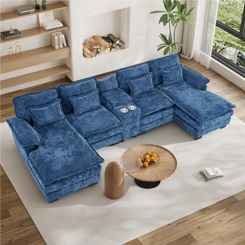 Vista 18 de Sofá Seccional Sofá Nube en Forma de U de 124" Sofás Modulares Esponjosos Sofá Nube para Sala de Estar de Gran Tamaño Moderno Conjunto de Sofá