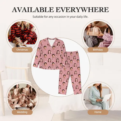 Vista 7 de Ti Caldi Pantalones de pijama personalizados para mujeres y hombres, pijamas de franela personalizadas con foto de cara, pantalones de pijama