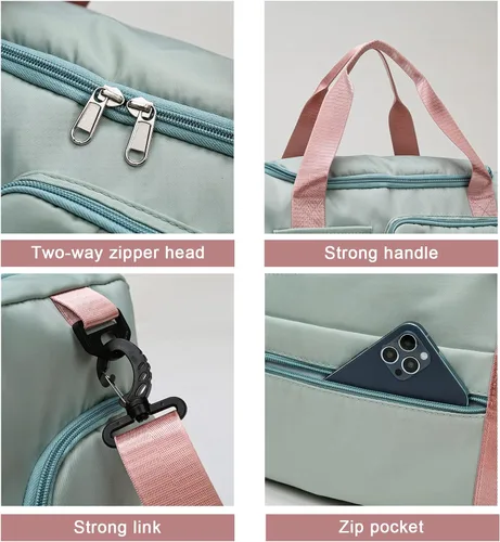 Vista 182 de Pequeña bolsa de gimnasio para mujer, bolsa de viaje con compartimento para zapatos