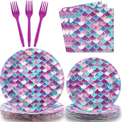 Vista 22 de Tevxj Juego de vajilla de 96 piezas para fiesta mexicana de feliz cumpleaños, platos de postre desechables, platos de fiesta, servilletas, tenedores