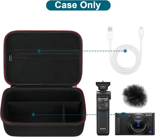 Vista 2 de Canboc Estuche de Transporte para Cámara Sony ZV-1F/ ZV-1/ ZV-1 II Vlog Cámara Digital y Kit de Accesorios para Vlogger Trípode, Bolsa
