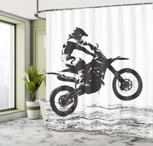 Vista 4 de Lunarable Cortina de ducha de motocross, silueta de campeonato de motocross participante, imagen de deportes peligrosos, juego de decoración de baño