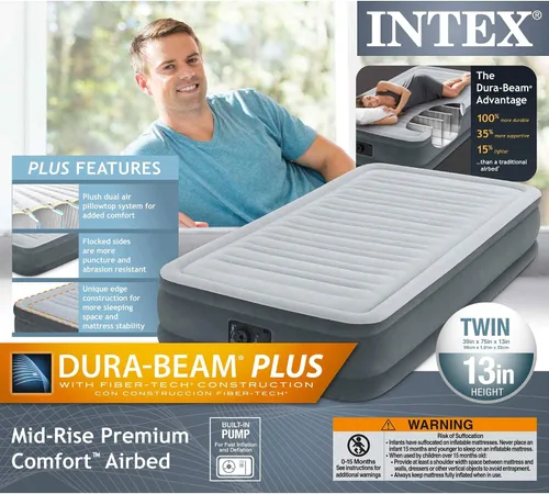 Vista 6 de Intex Recreation 67765E Comfort - Cama de aire Dura-Beam de tiro medio con bomba eléctrica incorporada, altura de la cama de 13 pulgadas
