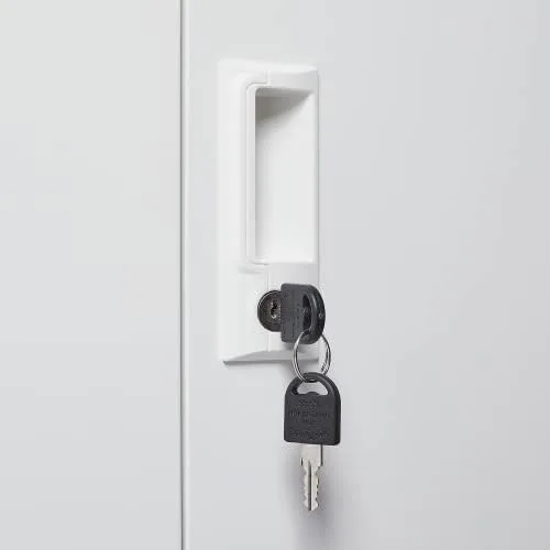 Vista 2 de Armario de almacenamiento de metal con puertas y 3 estantes, armario de garaje de acero con cerradura de espacio grande de 42 pulgadas