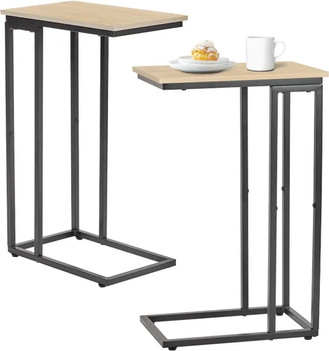 Vista 11 de Mesa auxiliar en forma de C, juego de 2 bandejas de TV, escritorio lateral para laptop, para sala de estar, dormitorio, espacios pequeños, negro