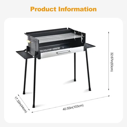 Vista 7 de Ergocar Parrilla de barbacoa, barbacoa portátil de acero inoxidable, parrilla de carbón desmontable con soporte, parrillas para ahumar