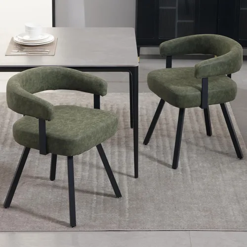 Vista 13 de DUOMAY Juego de 2 sillas de comedor de piel sintética, sillas de cocina curvadas con respaldo abierto con patas de metal, modernas sillas laterales