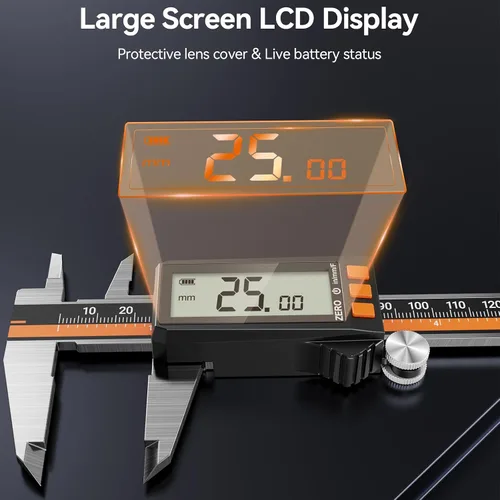 Vista 3 de Preciva Calibre Digital - Micrómetro Recargable de Acero Inoxidable con Protección IP54 Apagado Automático, Pantalla LCD Grande y Conversión