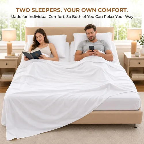 Vista 5 de SGI bedding Sábana Queen de 28 pulgadas con cabecera flexible y parte superior dividida, 100% algodón egipcio - 600 número de hilos, sábanas de 01