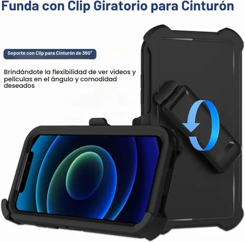 Vista 2 de Funda para iPhone 12, iPhone 12 Pro con funda de clip para cinturón, 2 protectores de pantalla, resistente grado militar, cuerpo completo, a prueba