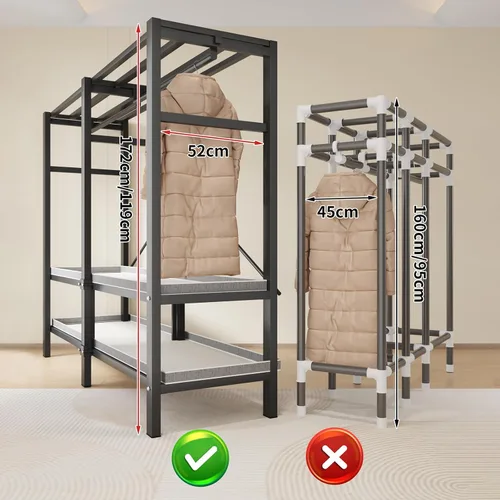 Vista 6 de Armario portátil resistente de 49.2 pulgadas con cubierta, sistema de armario ropero de metal cubierto plegable de 1200 libras para ropa, perchero