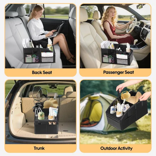 Vista 5 de Organizador de asiento de automóvil, organizador de asiento trasero de piel sintética de alta calidad para mantener ordenado, almacenamiento